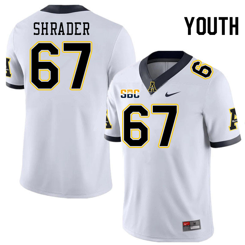 Youth #67 Thomas Shrader Appalachian State Mountaineers College Football Jerseys Stitched-White